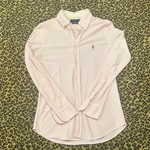 Ralph Lauren Knit Oxford Pink Striped Button-Up Shirt